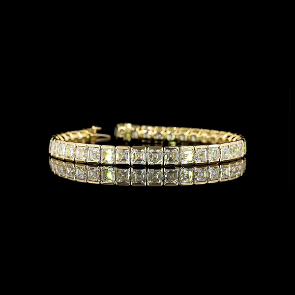 Lab-Grown 20.67 Carat Asscher - Diamond 14K Yellow Gold Tennis Bracelet