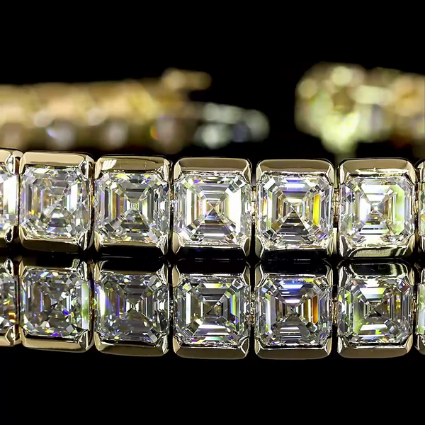 Lab-Grown 20.67 Carat Asscher - Diamond 14K Yellow Gold Tennis Bracelet