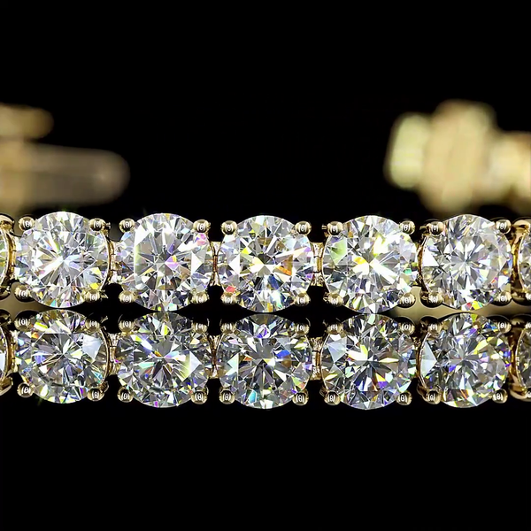 Lab-Grown 10.38 Carat Round E-VS Diamond 14K Yellow Gold Tennis Bracelet