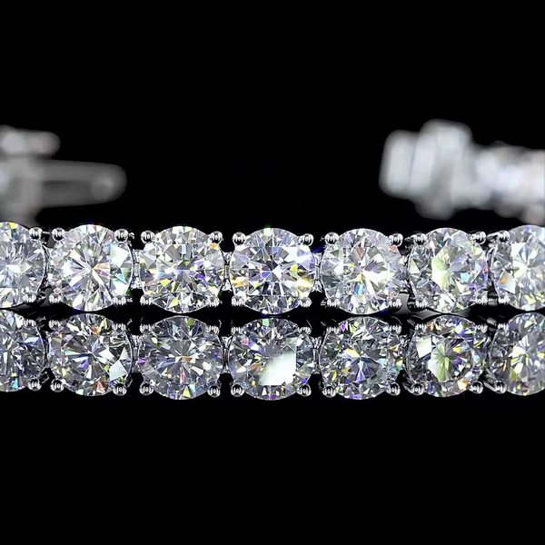 Lab-Grown 10.38 Carat Round E-VS Diamond 14K White Gold Tennis Bracelet