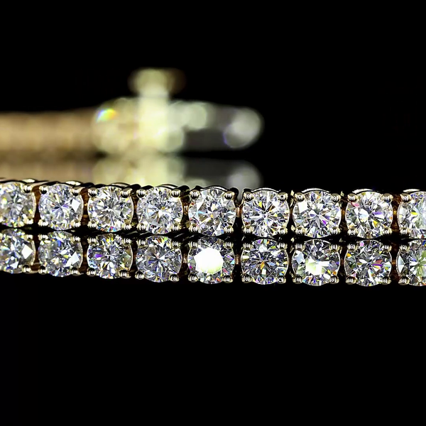 Lab-Grown 3.23 Carat Round E-VS Diamond 14K Yellow Gold Tennis Bracelet