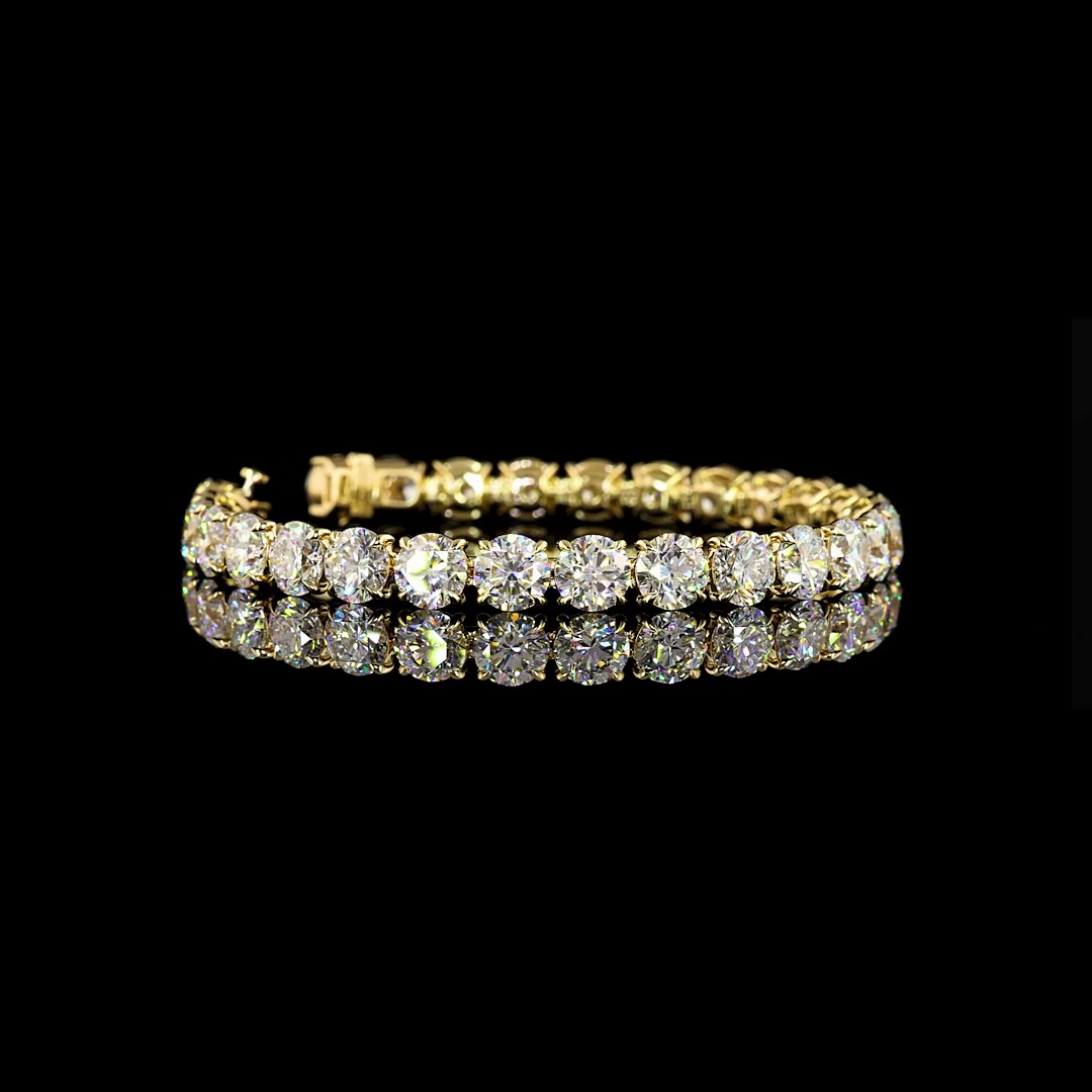 Lab-Grown 28.13 Carat Round E-VS Diamond 14K Yellow Gold Tennis Bracelet