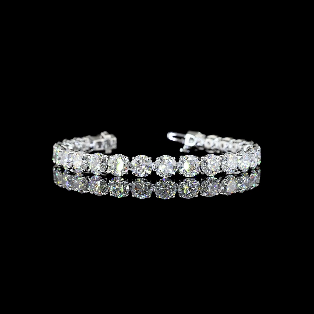 Lab-Grown 26.71 Carat Round E-VS Diamond 14K White Gold Tennis Bracelet