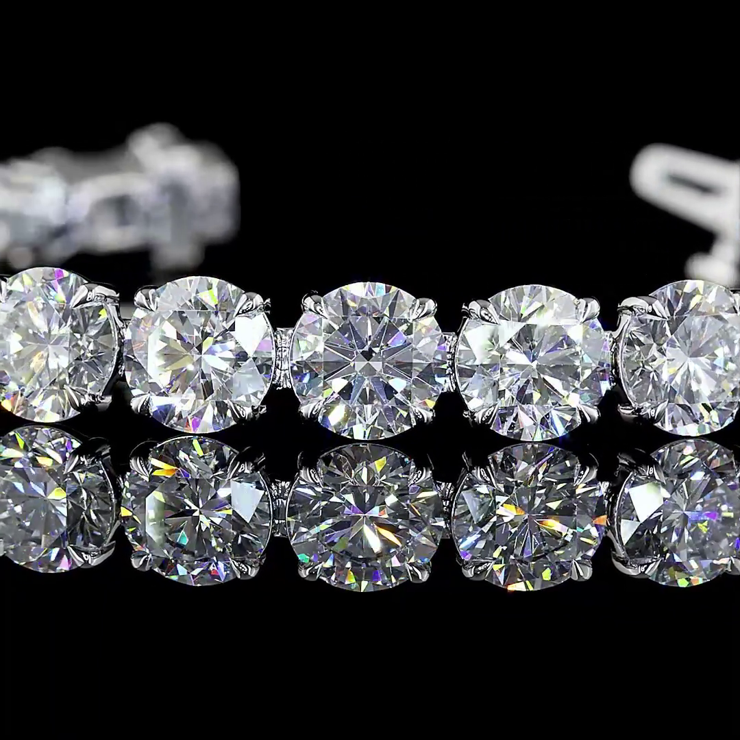 Lab-Grown 26.71 Carat Round E-VS Diamond 14K White Gold Tennis Bracelet