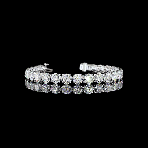 Lab-Grown 26.86 Carat Round E-VS Diamond 14K White Gold Tennis Bracelet