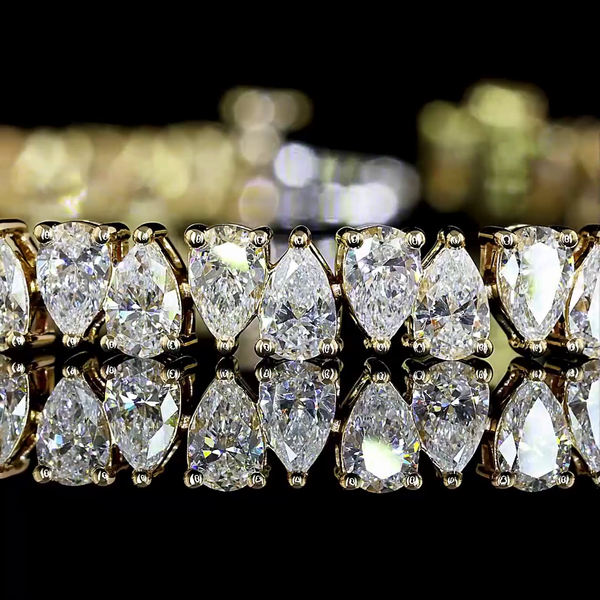 Lab-Grown 6.89 Carat Pear E-VS Diamond 14K Yellow Gold Tennis Bracelet