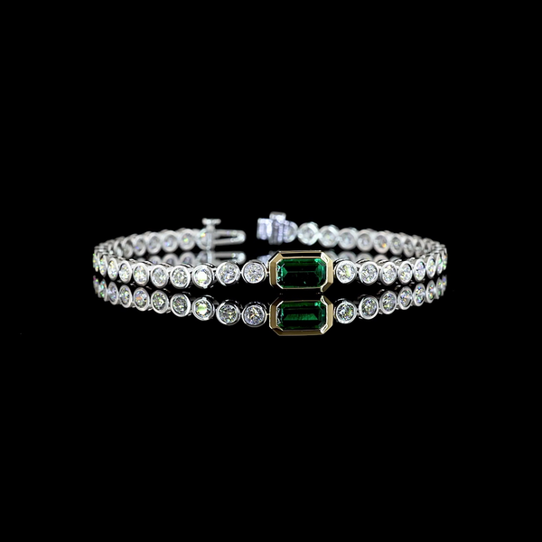 Lab-Grown 5.23 Carat Emerald - Diamond 14K Two Tone Station Line Tennis Bracelet