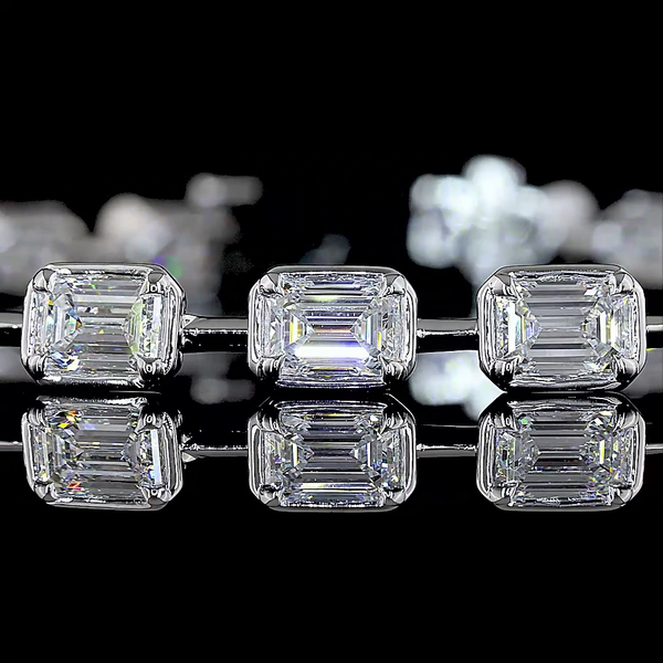 Lab-Grown 7.06 Carat Emerald E-VS2 Diamond 14K White Gold Station Bracelet