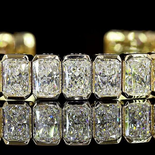 Lab-Grown 21.87 Carat MIX E-VS1 Diamond 18K Yellow Gold Bangles Bracelet