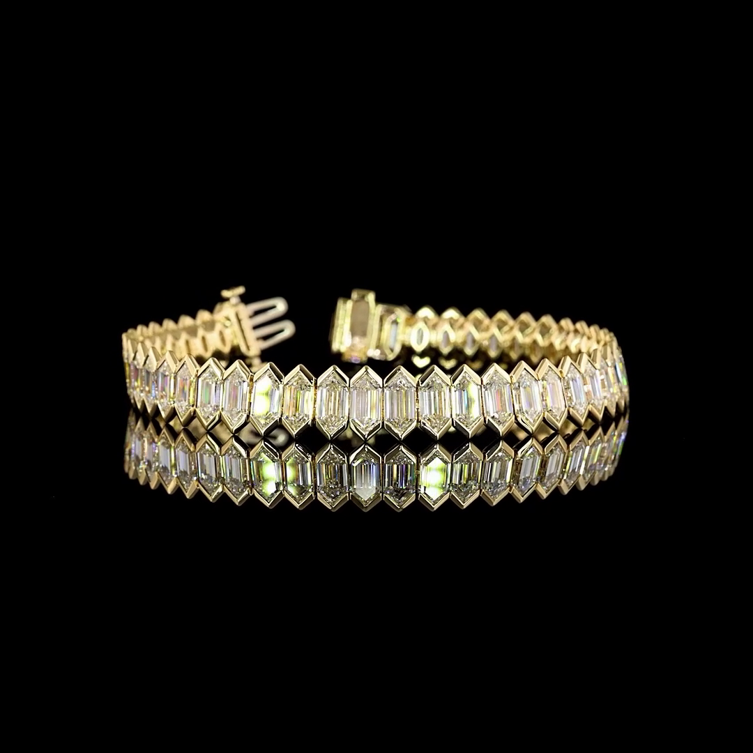 Lab-Grown 24.56 Carat Step Marquise E-VVS2 Diamond 14K Yellow Gold Tennis Bracel