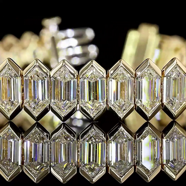 Lab-Grown 24.56 Carat Step Marquise E-VVS2 Diamond 14K Yellow Gold Tennis Bracel