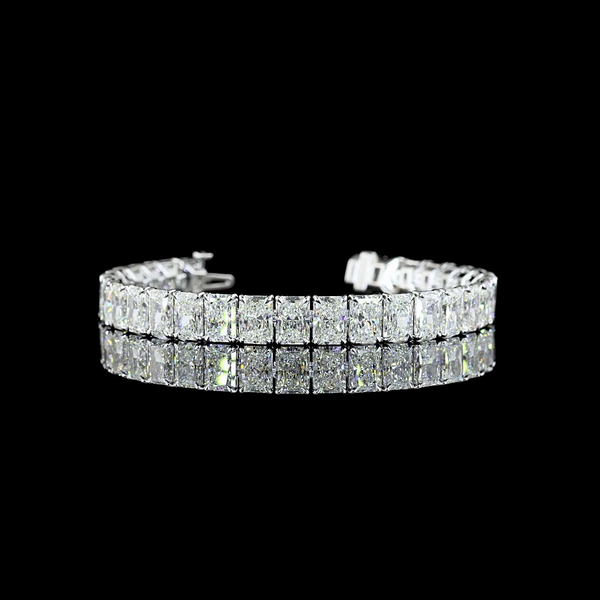 Lab-Grown 32.49 Carat Radiant E-VVS1 Diamond 14K White Gold Tennis Bracelet