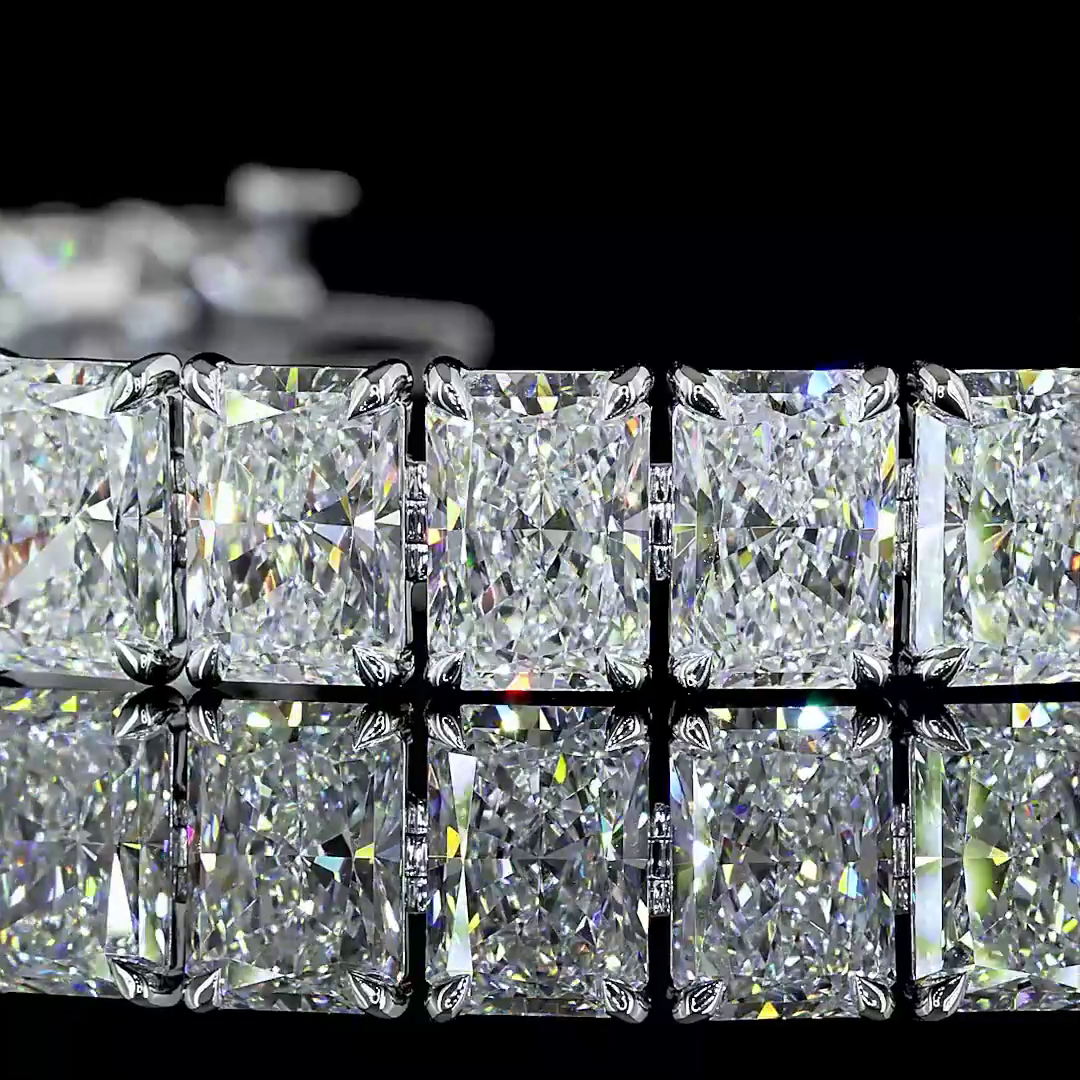 Lab-Grown 32.49 Carat Radiant E-VVS1 Diamond 14K White Gold Tennis Bracelet