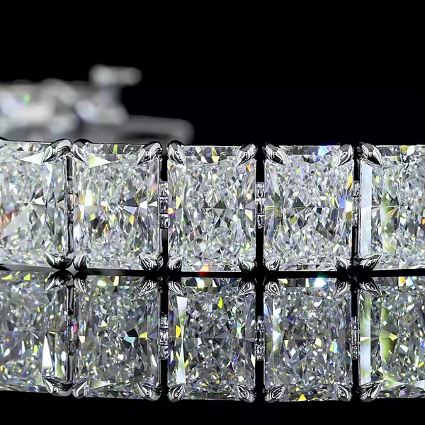 Lab-Grown 32.49 Carat Radiant E-VVS1 Diamond 14K White Gold Tennis Bracelet