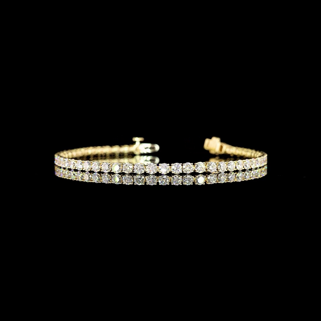 Lab-Grown 7.7 Carat Round E-VS Diamond 14K Yellow Gold Tennis Bracelet