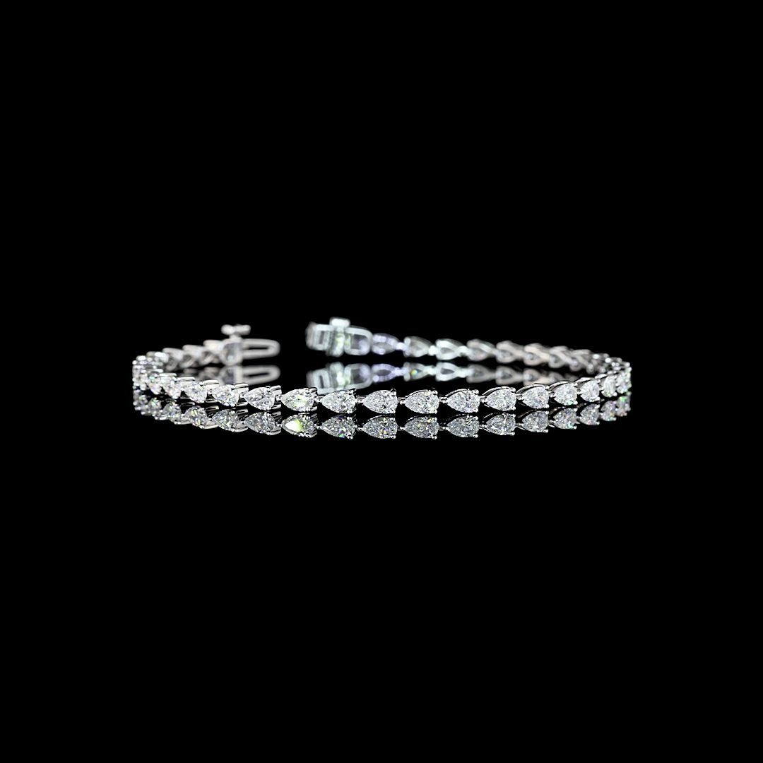 Lab-Grown 3.72 Carat Pear E-VS Diamond 14K White Gold Tennis Bracelet