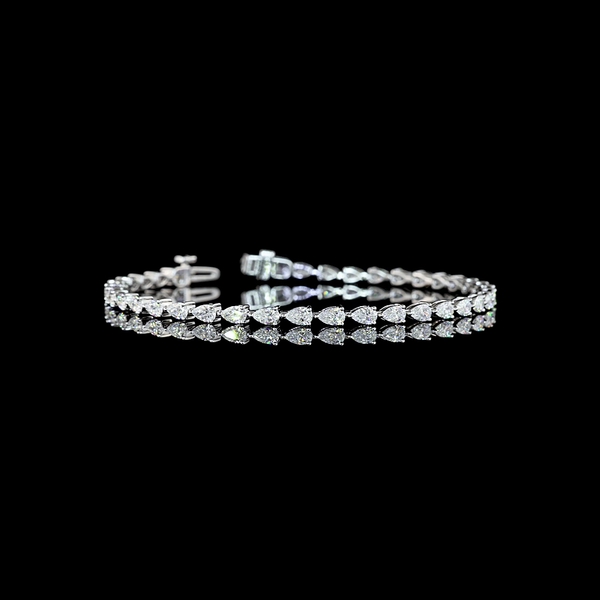 Lab-Grown 3.72 Carat Pear E-VS Diamond 14K White Gold Tennis Bracelet