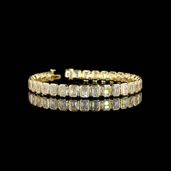 Lab-Grown 18.13 Carat Emerald F-VS2 Diamond 14K Yellow Gold Tennis Bracelet