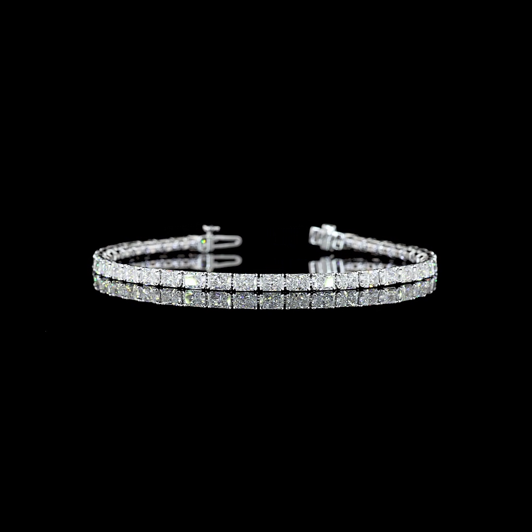 Lab-Grown 6.94 Carat Radiant F-VS1 Diamond 14K White Gold Tennis Bracelet