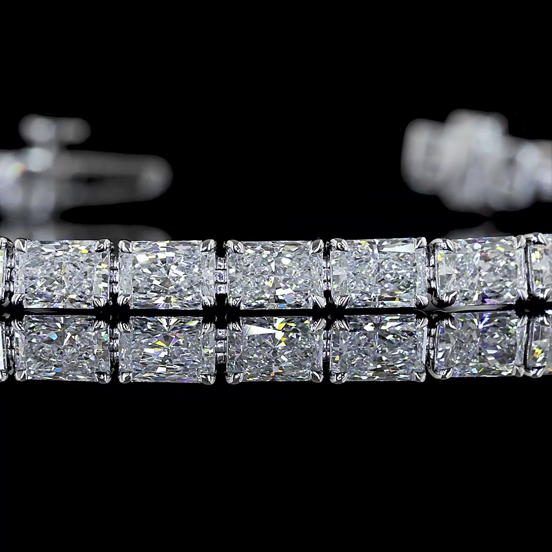 Lab-Grown 6.94 Carat Radiant F-VS1 Diamond 14K White Gold Tennis Bracelet