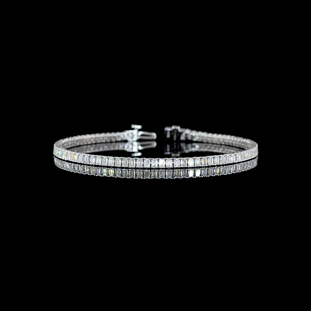 Lab-Grown 4.03 Carat Emerald E-VS Diamond 14K White Gold Tennis Bracelet