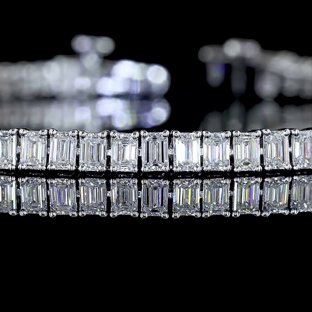 Lab-Grown 4.03 Carat Emerald E-VS Diamond 14K White Gold Tennis Bracelet