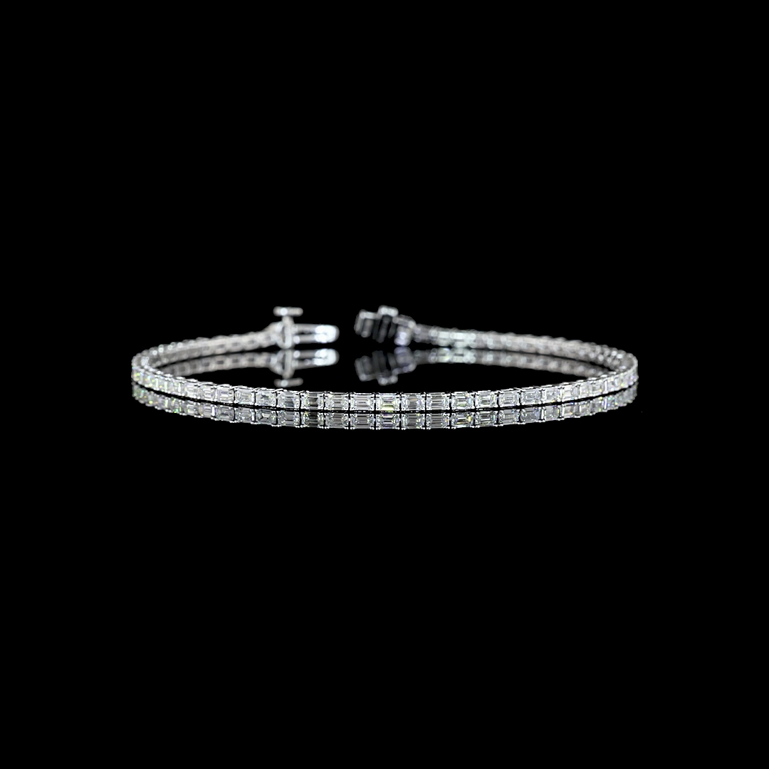 Lab-Grown 2.98 Carat Emerald E-VS Diamond 14K White Gold Tennis Bracelet