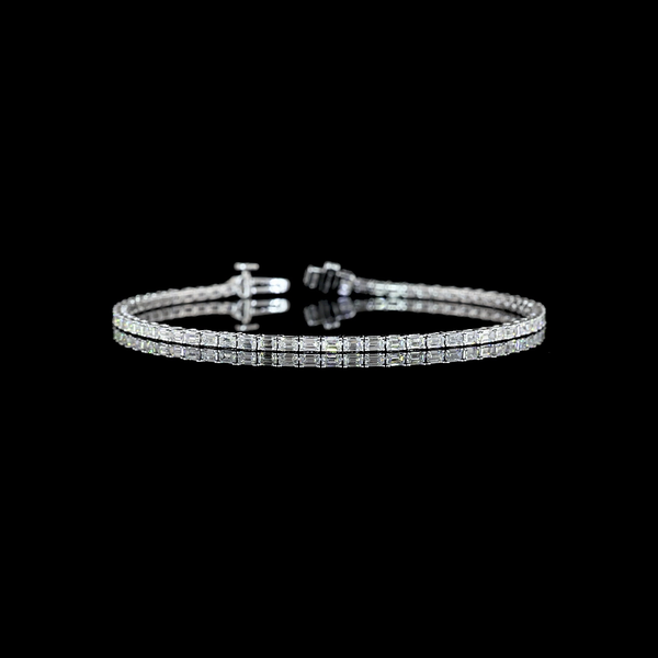 Lab-Grown 2.98 Carat Emerald E-VS Diamond 14K White Gold Tennis Bracelet