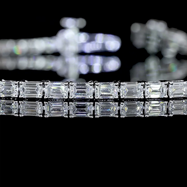 Lab-Grown 2.98 Carat Emerald E-VS Diamond 14K White Gold Tennis Bracelet