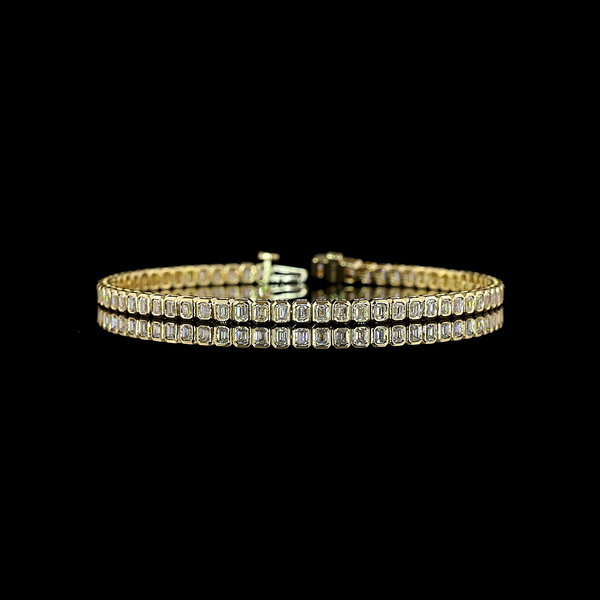 Lab-Grown 3.09 Carat Emerald E-VS Diamond 14K Yellow Gold Tennis Bracelet