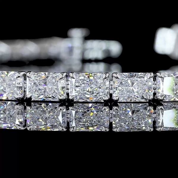 Lab-Grown 11.24 Carat Radiant F-VS1 Diamond 14K White Gold Tennis Bracelet