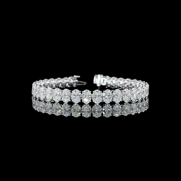Lab-Grown 25.45 Carat Oval F-VS2 Diamond 14K White Gold Tennis Bracelet