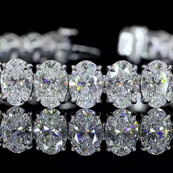 Lab-Grown 25.45 Carat Oval F-VS2 Diamond 14K White Gold Tennis Bracelet
