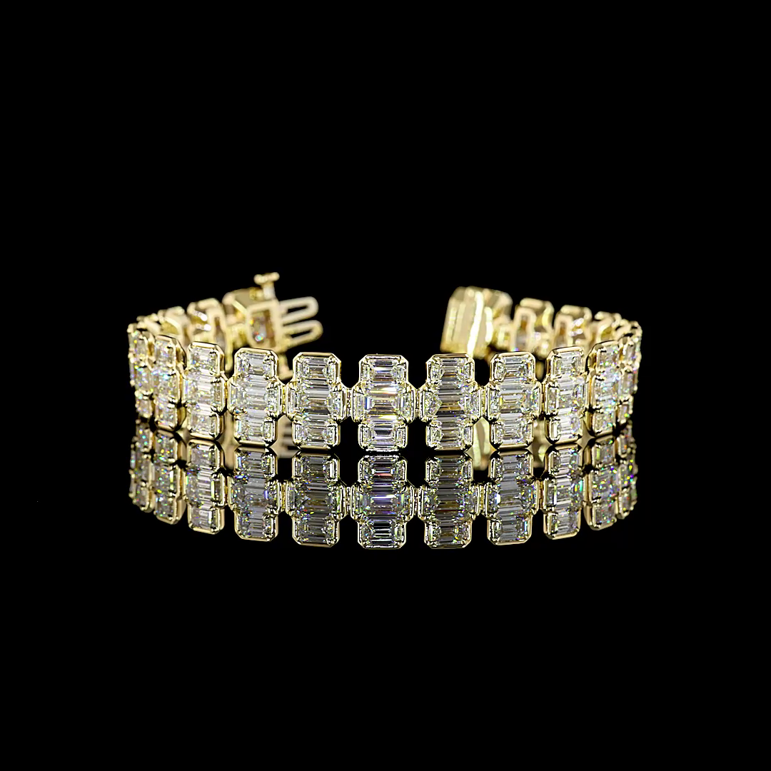 Lab-Grown 26.1 Carat Emerald E-VS Diamond 14K Yellow Gold Station Line Tennis Br