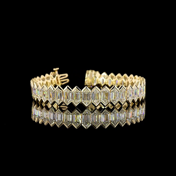 Lab-Grown 37.72 Carat Step Marquise E-VVS2 Diamond 14K White Gold Tennis Bracele