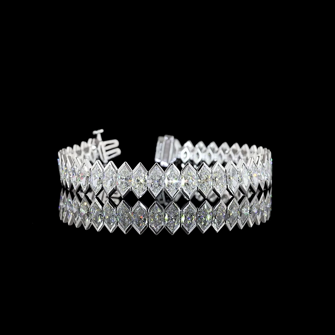 Lab-Grown 22.26 Carat Antique Marquise E-VS1 Diamond 14K White Gold Tennis Brace