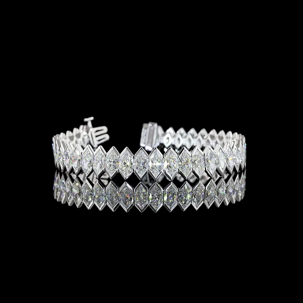 Lab-Grown 22.26 Carat Antique Marquise E-VS1 Diamond 14K White Gold Tennis Brace