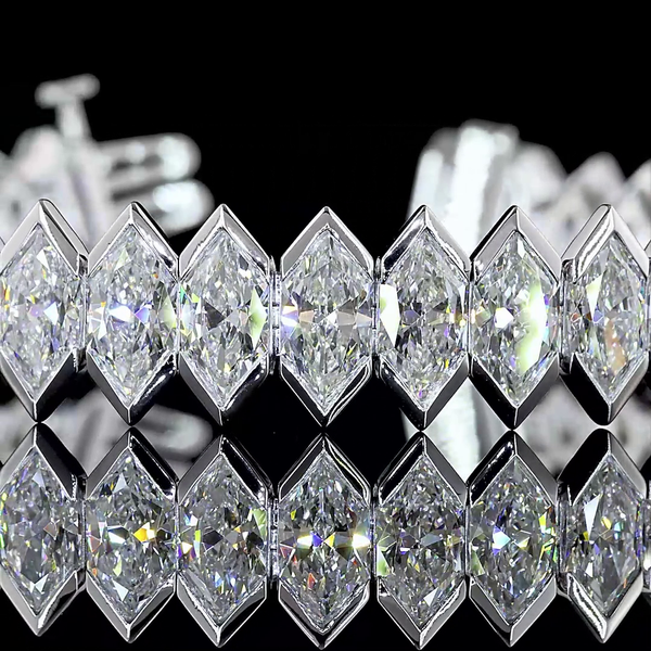 Lab-Grown 22.26 Carat Antique Marquise E-VS1 Diamond 14K White Gold Tennis Brace