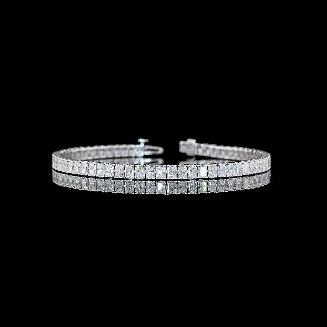 Lab-Grown 7.79 Carat Radiant E-VS2 Diamond 14K White Gold Tennis Bracelet