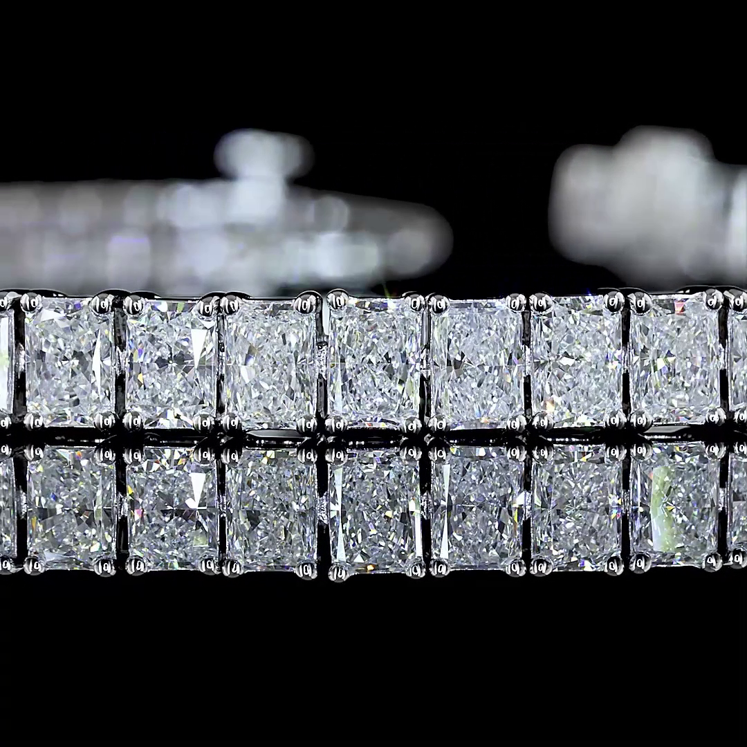 Lab-Grown 7.79 Carat Radiant E-VS2 Diamond 14K White Gold Tennis Bracelet