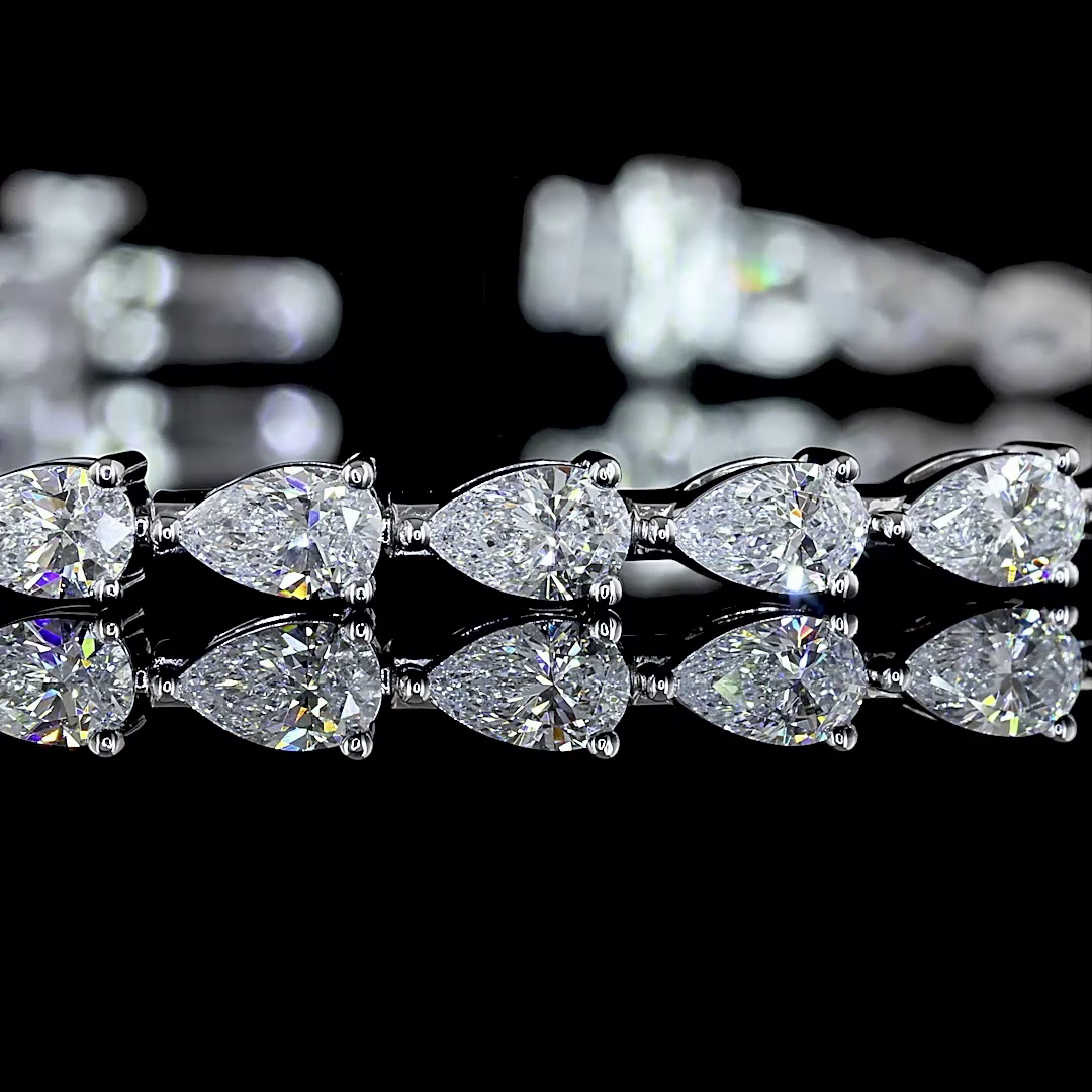Lab-Grown 4.03 Carat Pear E-VS Diamond 14K White Gold Tennis Bracelet