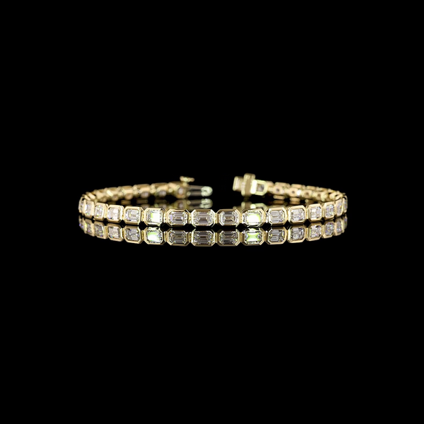 Lab-Grown 6.38 Carat Emerald - Diamond 14K Yellow Gold Tennis Bracelet