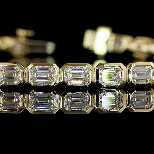 Lab-Grown 6.38 Carat Emerald - Diamond 14K Yellow Gold Tennis Bracelet