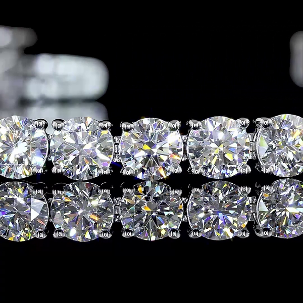 Lab-Grown 6.92 Carat Round - Diamond 14K White Gold Tennis Bracelet