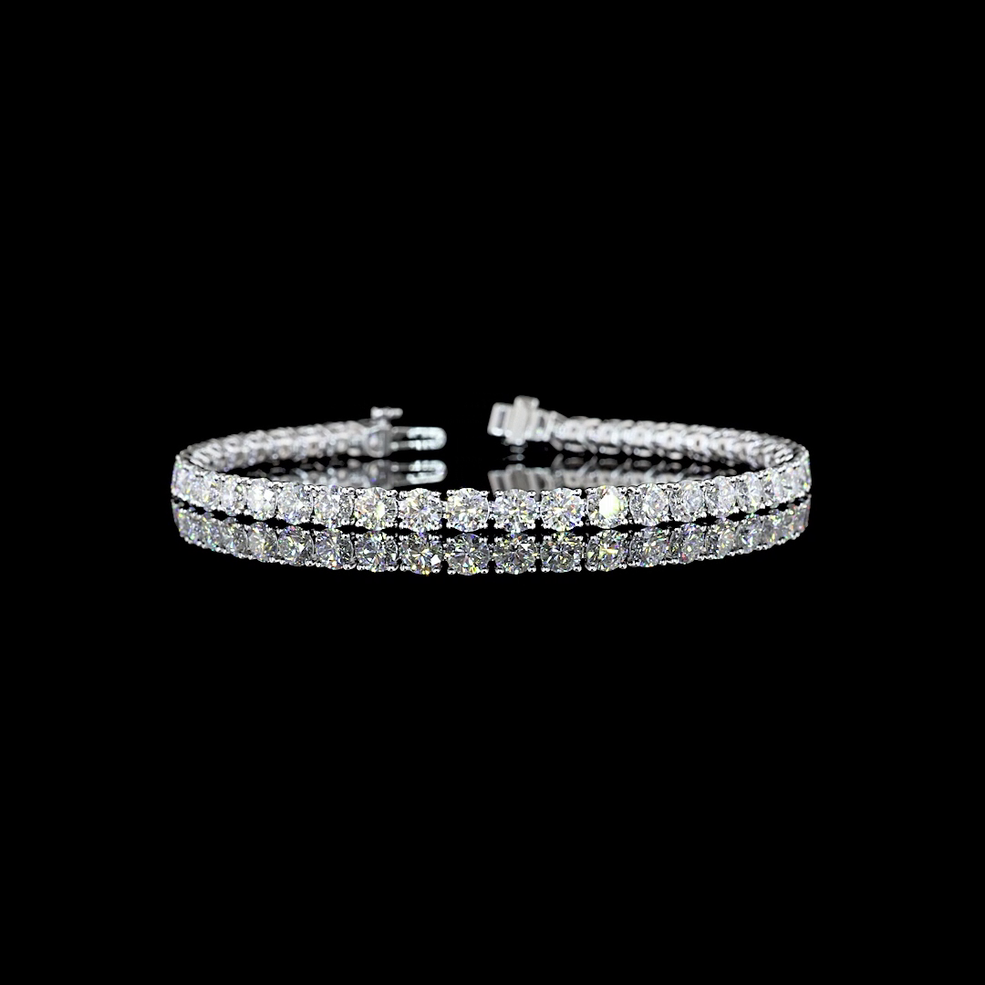 Lab-Grown 9.73 Carat Round E-VS2 Diamond 14K White Gold Tennis Bracelet
