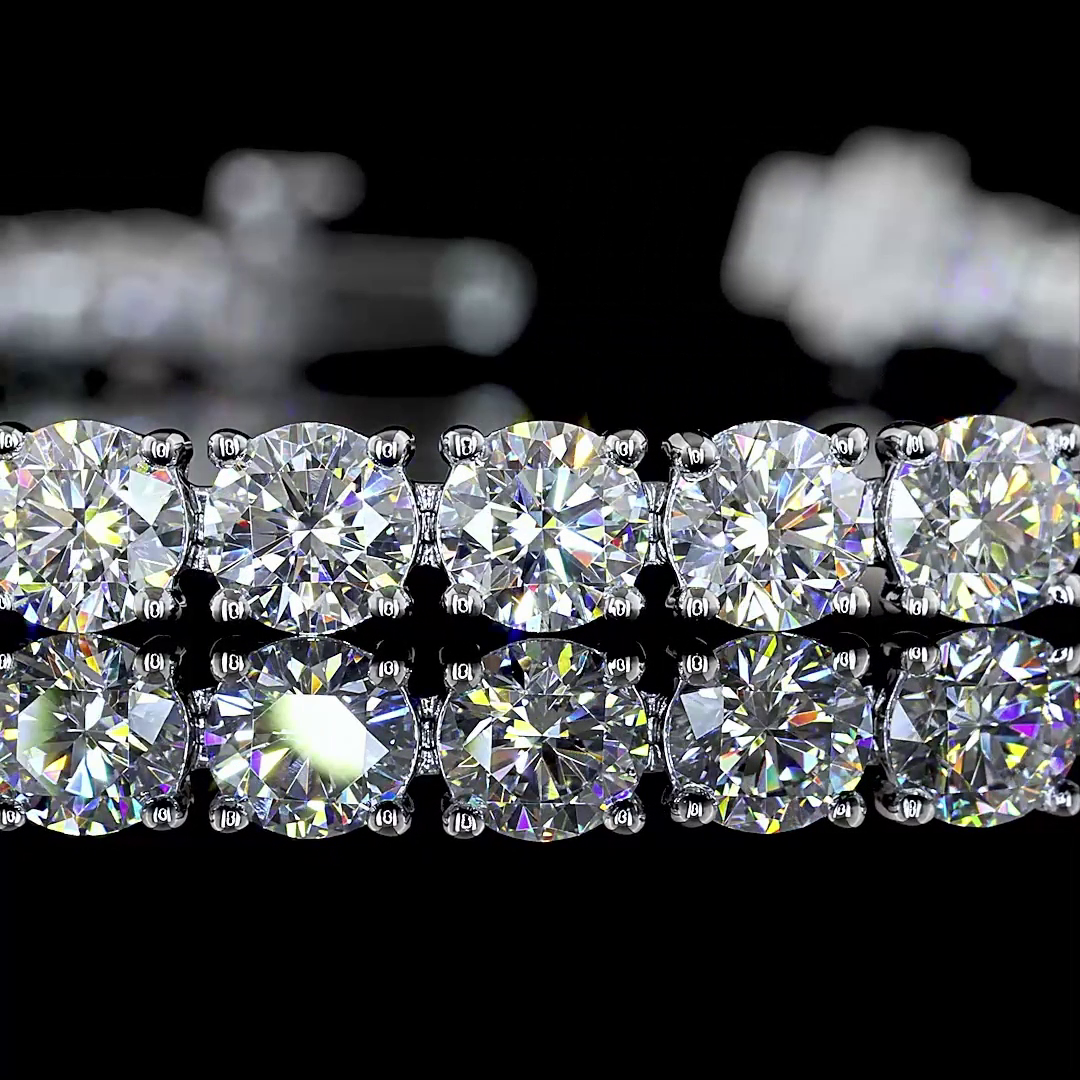 Lab-Grown 9.73 Carat Round E-VS2 Diamond 14K White Gold Tennis Bracelet