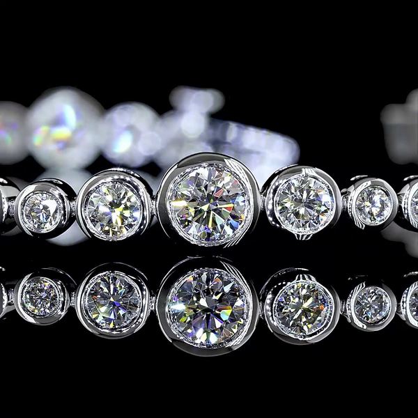 Lab-Grown 4.17 Carat Round E-VS Diamond 14K White Gold Station Line Tennis Brace