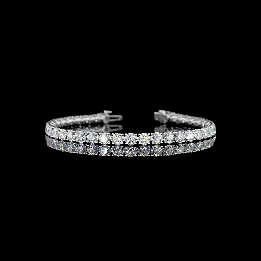 Lab-Grown 9.86 Carat Round E-VS2 Diamond Silver Tennis Bracelet