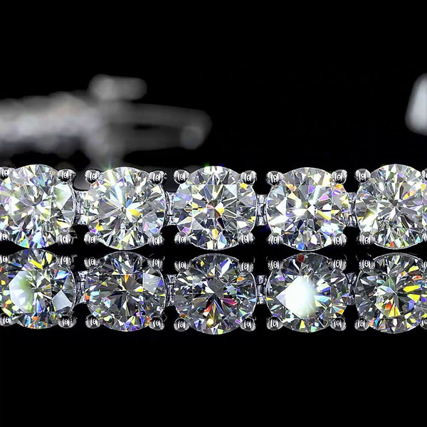 Lab-Grown 9.86 Carat Round E-VS2 Diamond Silver Tennis Bracelet
