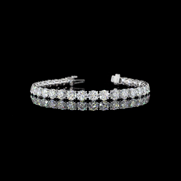 Lab-Grown 16.09 Carat Round E-VS1 Diamond Silver Tennis Bracelet